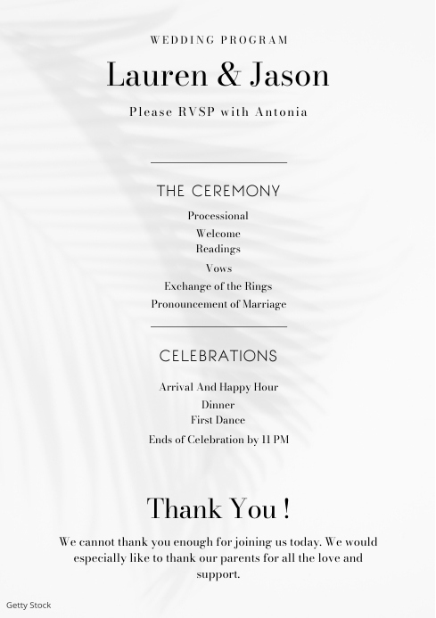 Elegant Wedding Program Sample Customizable Wedding Program Template