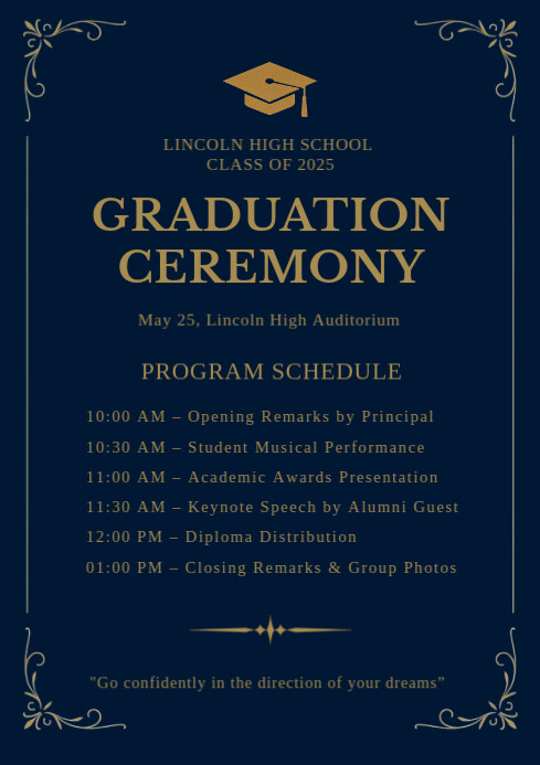 Elegant Navy and Gold Graduation Ceremony Program Template | A4 Size ...