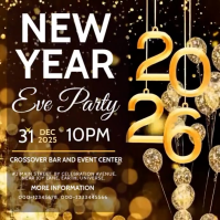 Elegant New Year’s Eve Party Flyer Template Gold 2026 Celebration Invitation Design