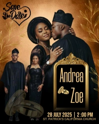 Elegant Nigerian Traditional Save the Date – Gold & Black Wedding Invitation Poster Instagram Portrait template