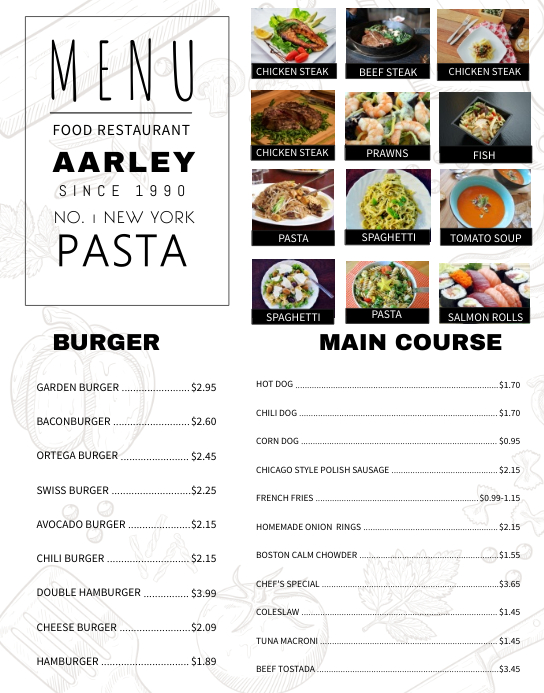 Copy of Elegant Pasta Menu Template | PosterMyWall