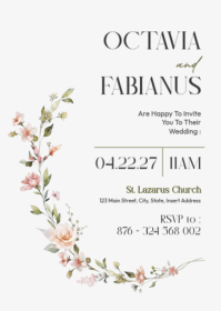 Elegant Peach Floral Wedding Invitation - Modern Watercolor Botanical Wedding Invitation A6 template