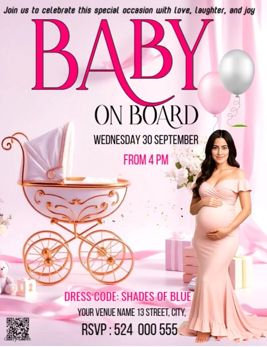 pink baby shower invitation Folheto (US Letter) template