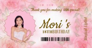 Elegant Pink Floral 18th Birthday Thank You Tag Template ภาพที่แชร์บน Facebook
