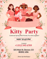 Elegant Pink Floral Women's Kitty Party Invitation Flyer Instagram Portrait template