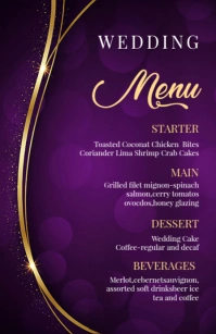 Elegant purple gradient background wedding menu Half Page Wide template