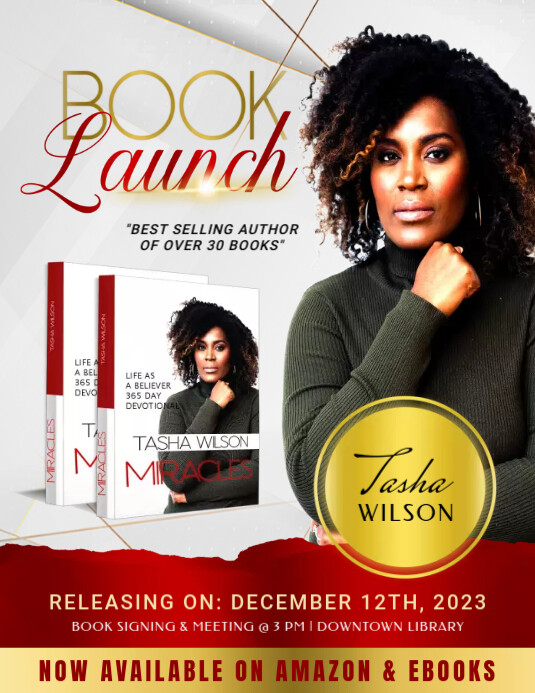 Elegant Red & Gold Book Launch Flyer Template | PosterMyWall