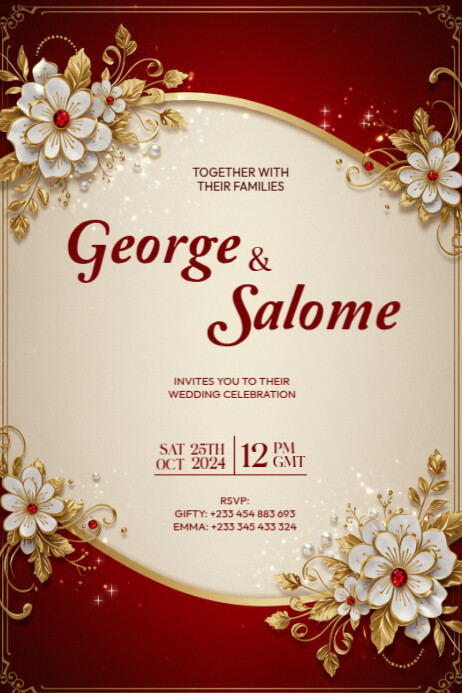 Elegant Red & Gold Wedding Invitation Template | PosterMyWall