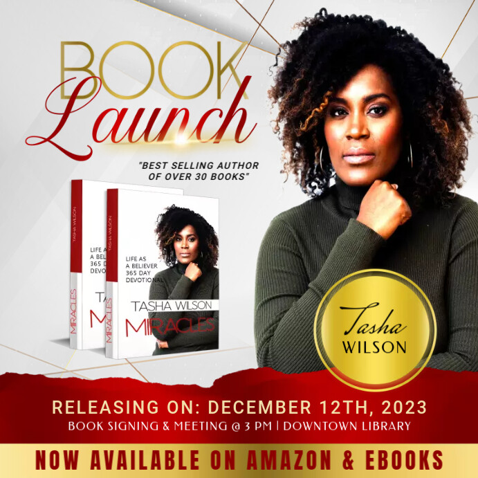 Elegant Red & Gold Book Launch Template Wpis na Instagrama