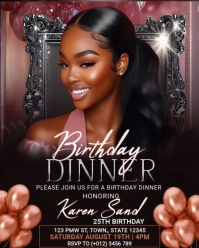 Elegant Rose Gold Birthday Dinner Invitation for Women – Editable Flyer Template Instagram Portrait