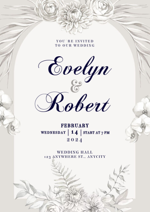Silver Invite White Wedding Invitation A4 Template | PosterMyWall