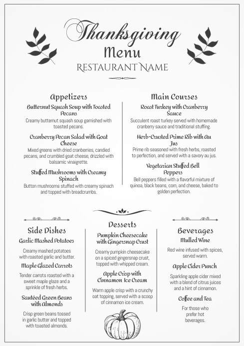 Thanksgiving Menu Pdf Elegant Simple Thanksgiving Printable Menu Te Template | PosterMyWall