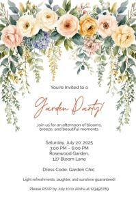 Elegant watercolor floral garden party invitation Banner 4' × 6' template