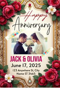 Elegant Wedding Anniversary Poster Template – Perfect for Greeting Cards & Invitations (1) Plakat