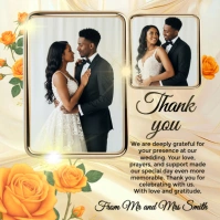 Elegant Wedding Thank You Card Template | Romantic Couple Photo Frame with Floral Design