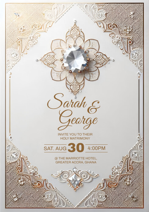 Elegant White and Gold Wedding Invitation Template | PosterMyWall