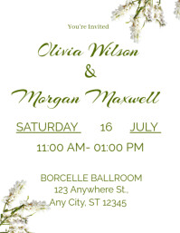 Elegant White floral wedding invitation Flyer (US Letter) template