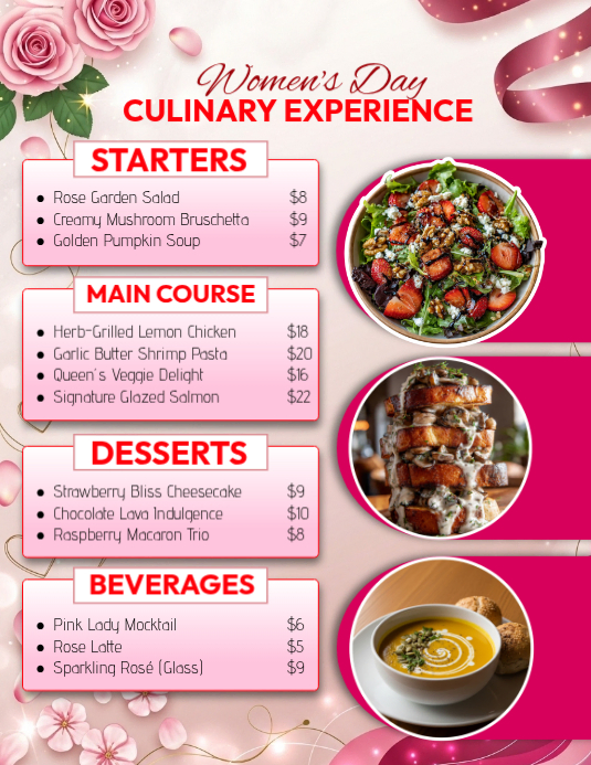 Elegant Women’s Day Culinary Experience Template | PosterMyWall