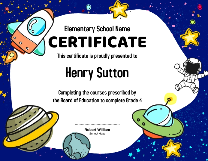 Elementary School Certificate Template PosterMyWall
