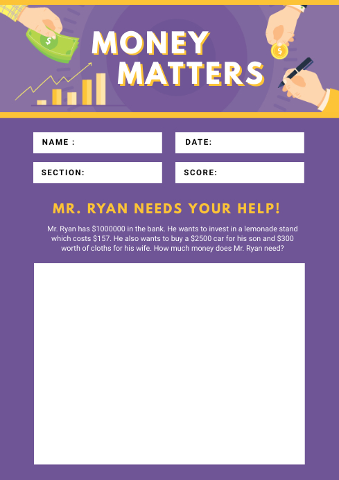 Elementary School Math Worksheet Template | PosterMyWall