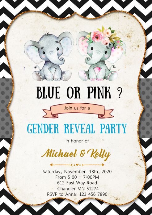 Download Elephant gender reveal invitation Template | PosterMyWall