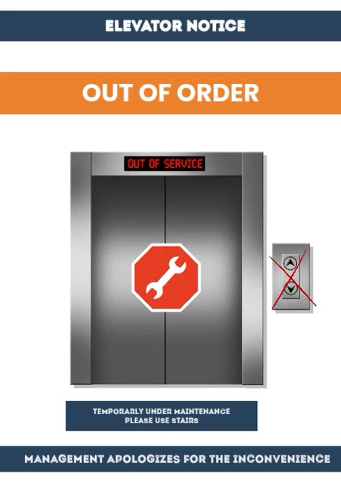 Professional Elevator Out of Order Sign Template | PosterMyWall