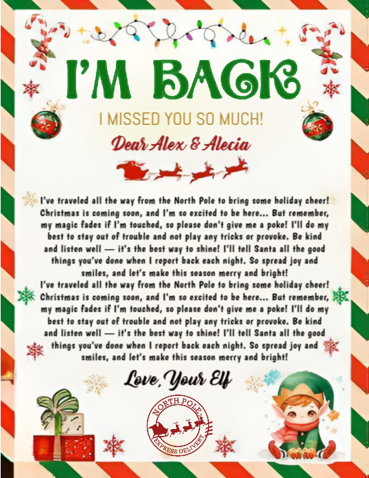 Copy of Elf Return Letter Printable | I'm Back Elf Note for Kids ...