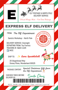Elf Shipping Label, Elf Shipping Label Printable Demi-page de format Wide template
