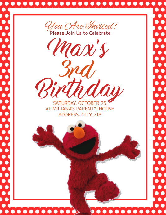 Elmo Kids Birthday Invitation Template Postermywall