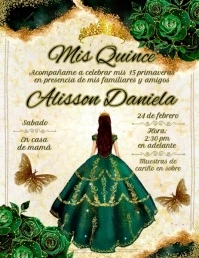 Emerald Green Floral Quinceañera Invitation Flyer (us Letter) Iflaya (Incwadi ye-US) template