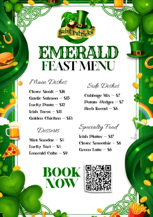 Plantilla de Emerald Irish Saint Patrick’s Feast Menu | PosterMyWall