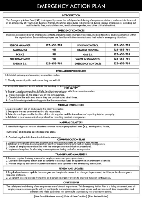 Emergency Action Response Plan Printable Temp Template | PosterMyWall