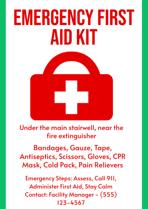 Emergency first aid kit sign Template | PosterMyWall