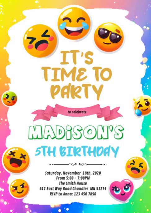 Emoji birthday party invitation Template | PosterMyWall