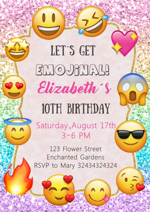 Free Printable Cute Emoji Birthday Party Invitation Templates