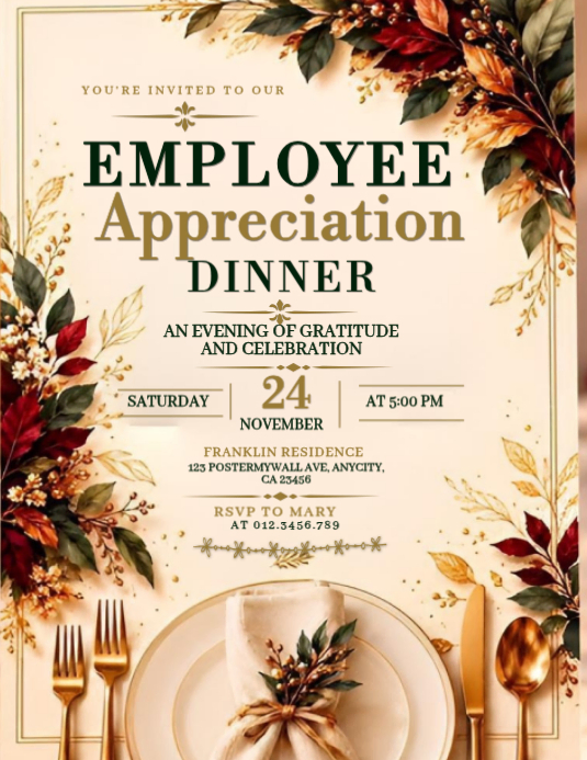 Employee Appreciation Dinner Invitation – Elegant Fall Banquet Short ...