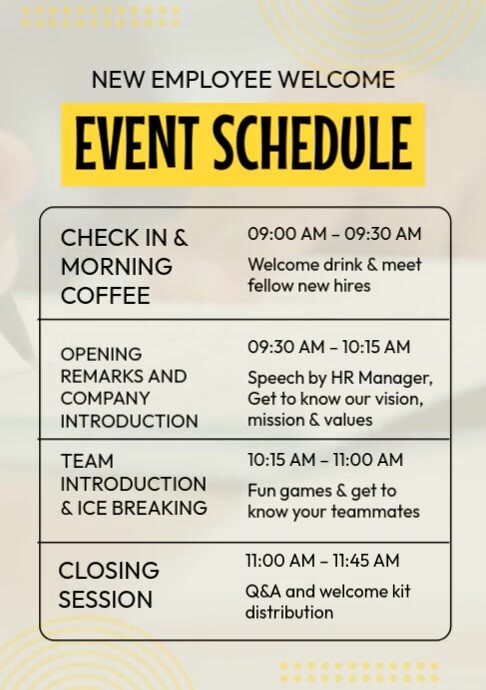 Employee Event Schedule A4 template