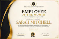 Employee of the Month Certificate Template | Corporate Recognition Award | Professional Editable Awa Poster