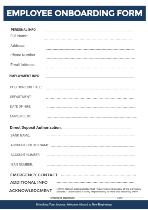 New Employee Onboarding Form A4 template