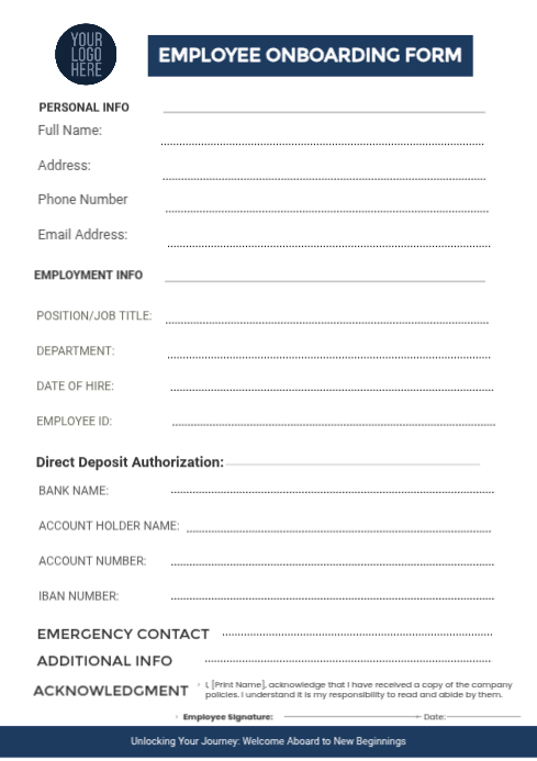 Employee Onboarding Form A4 Templat | PosterMyWall