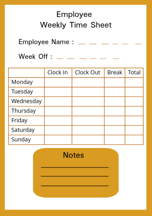 Employee/Student Weekly Time Sheet Template | PosterMyWall