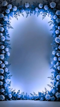 Empty blue Floral Wedding Invitation Card Background A4 Digital Display (9:16) template