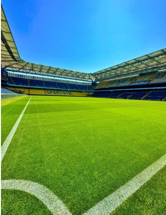 Empty Football Stadium Field with Corner Angle and Blue Sky Template ...