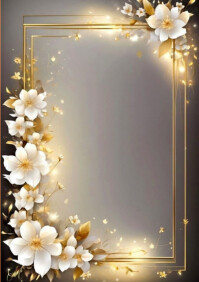 Empty Golden Floral Wedding Invitation Card Background A4 template