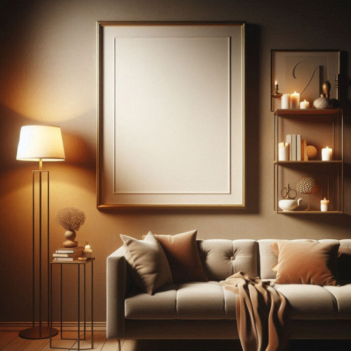 Empty Photo Frame Mock-Up with Blank Wall Background for Artwork and Poster Previews template