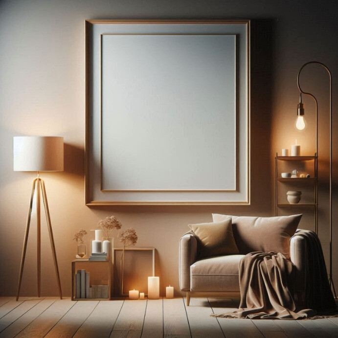 Empty Photo Frame Mock-Up with Blank Wall Background for Artwork and Poster Previews template