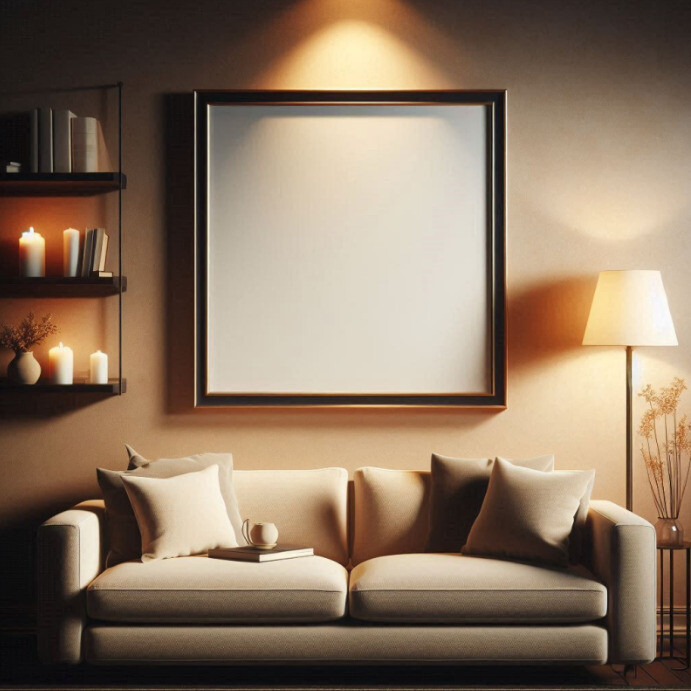Empty Photo Frame Mock-Up with Blank Wall Background for Artwork and Poster Previews template