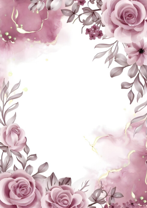 Empty pink Floral Wedding Invitation Card Background A4 template