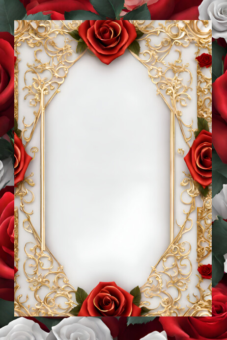 Empty Roses For Design Empty romantic frame with red roses, golden Template | PosterMyWall