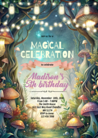 Enchanted Forest Quinceañera Invitation A6 template